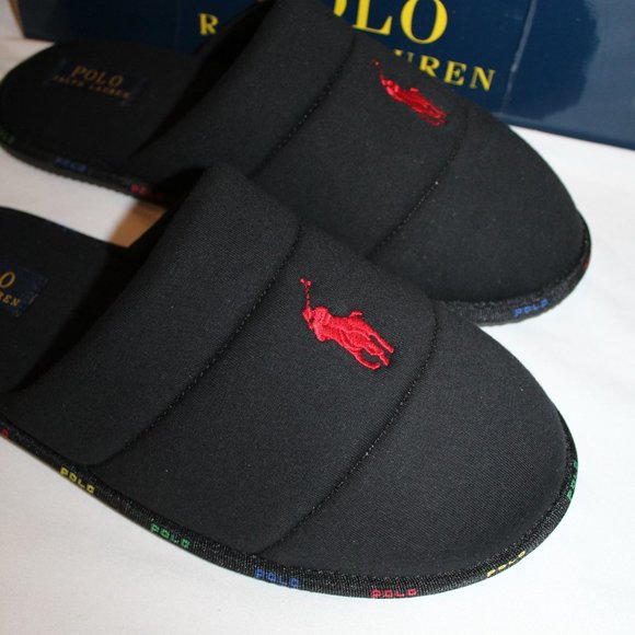 NIB MEN\'S POLO RALPH LAUREN SCUFF‎ BLACK SLIP ON SLIPPERS main image 5